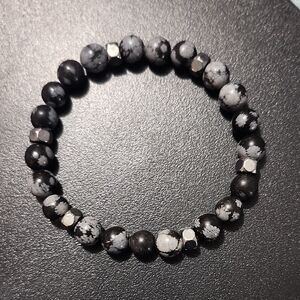 Handmade Black and Gray Snowflake Jasper Beaded Bracelet